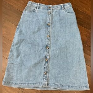VTG Laura Scott Petite Denim A-Line Skirt  Button Front Elastic Waist Pockets 4P